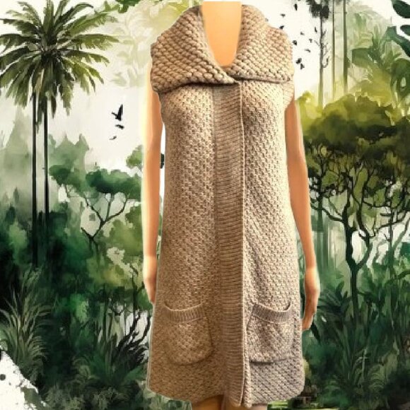 A. GIANNETTI Sleeveless Long Cardigan Vest Wool Blend 2 Ply Knit Stitch Sz L - Picture 5 of 6